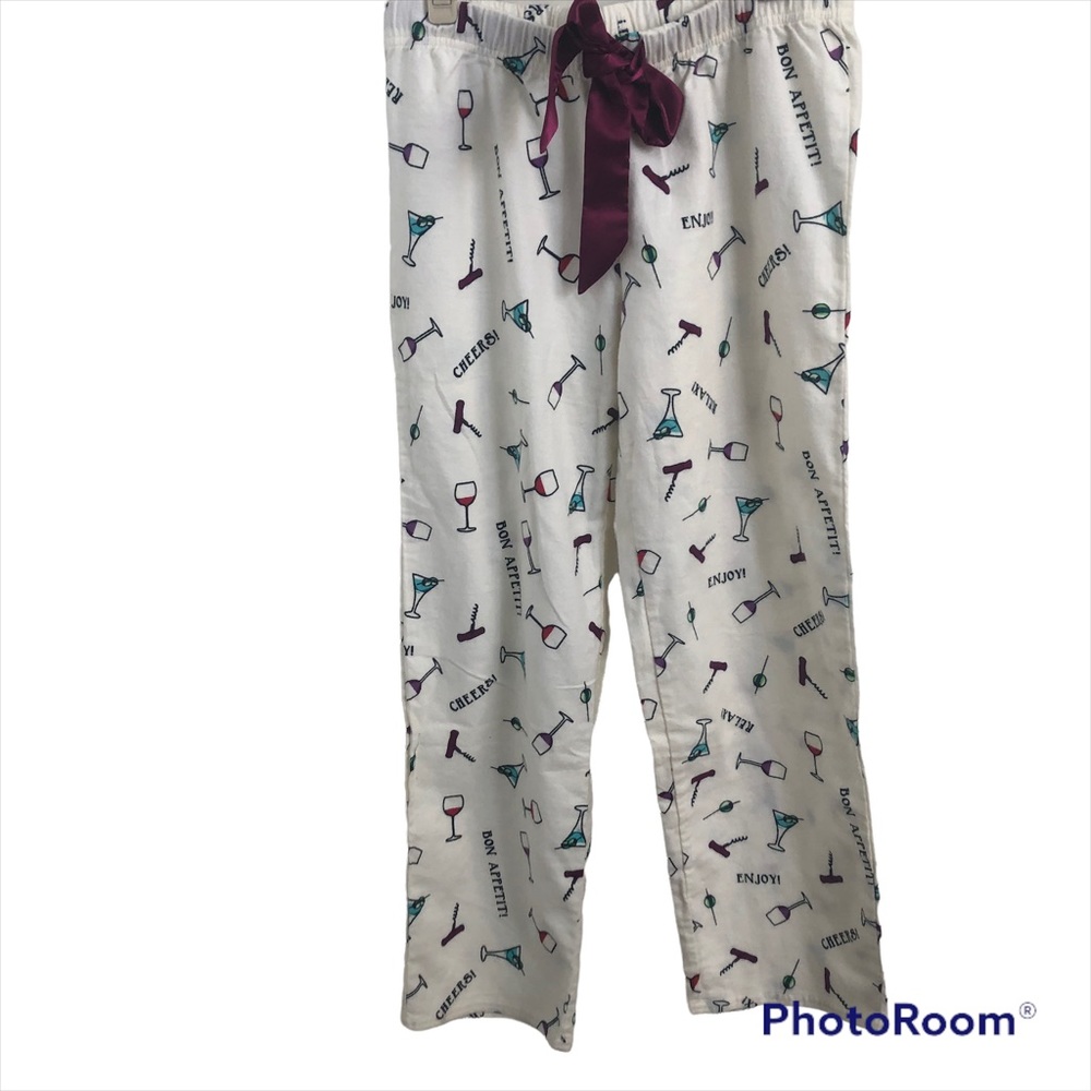Nautica Flannel Loungewear Sleepwear Pjs Printed Cocktails Wine Martini